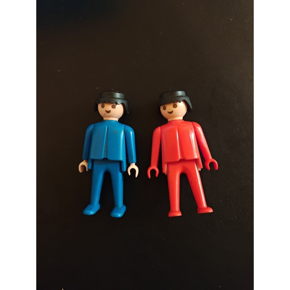 Playmobil Lot Bundle 2 All Blue Red Figurines Black Hair 1974‎ Action Figure 70s